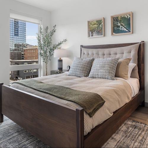 bedroom with city views