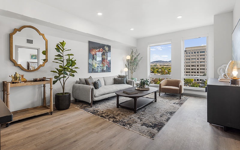 Open space living area with natural lighting