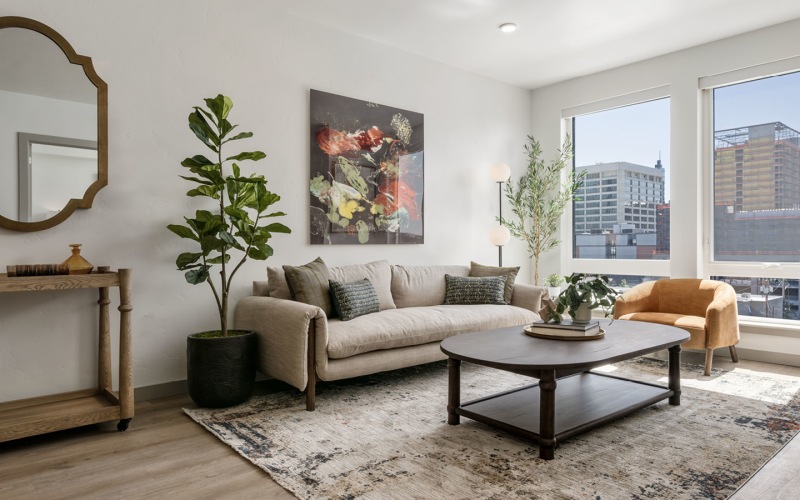 Open space living area with natural lighting